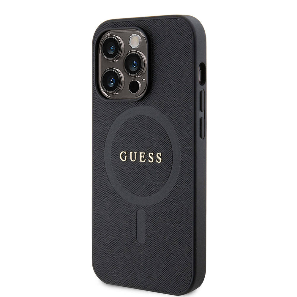 iPhone 15 Pro Kılıf Guess Orjinal Lisanslı M-safe Şarj Özellikli Yazı Logolu Saffiano Kapak