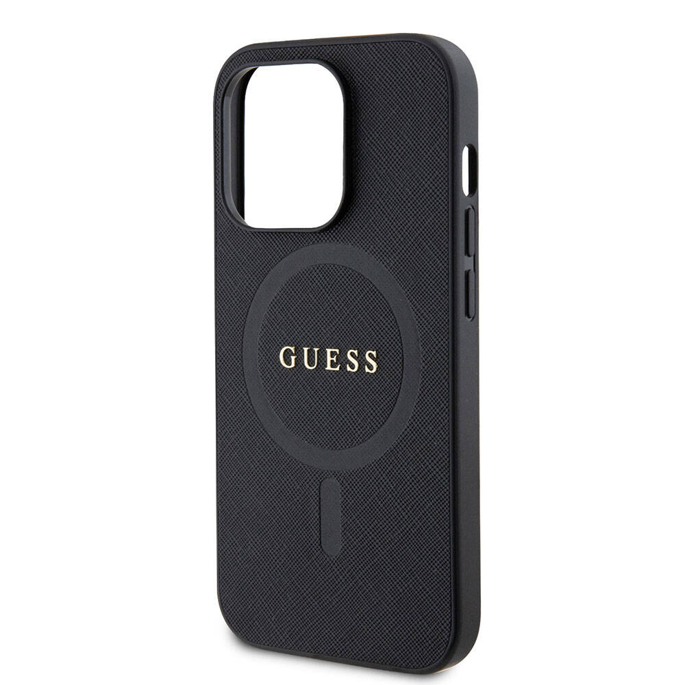 iPhone 15 Pro Kılıf Guess Orjinal Lisanslı M-safe Şarj Özellikli Yazı Logolu Saffiano Kapak