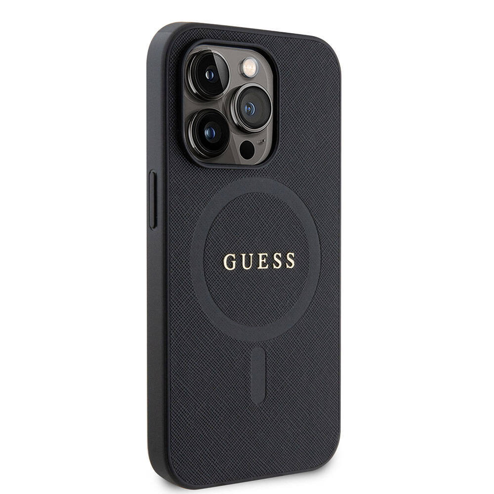 iPhone 15 Pro Kılıf Guess Orjinal Lisanslı M-safe Şarj Özellikli Yazı Logolu Saffiano Kapak