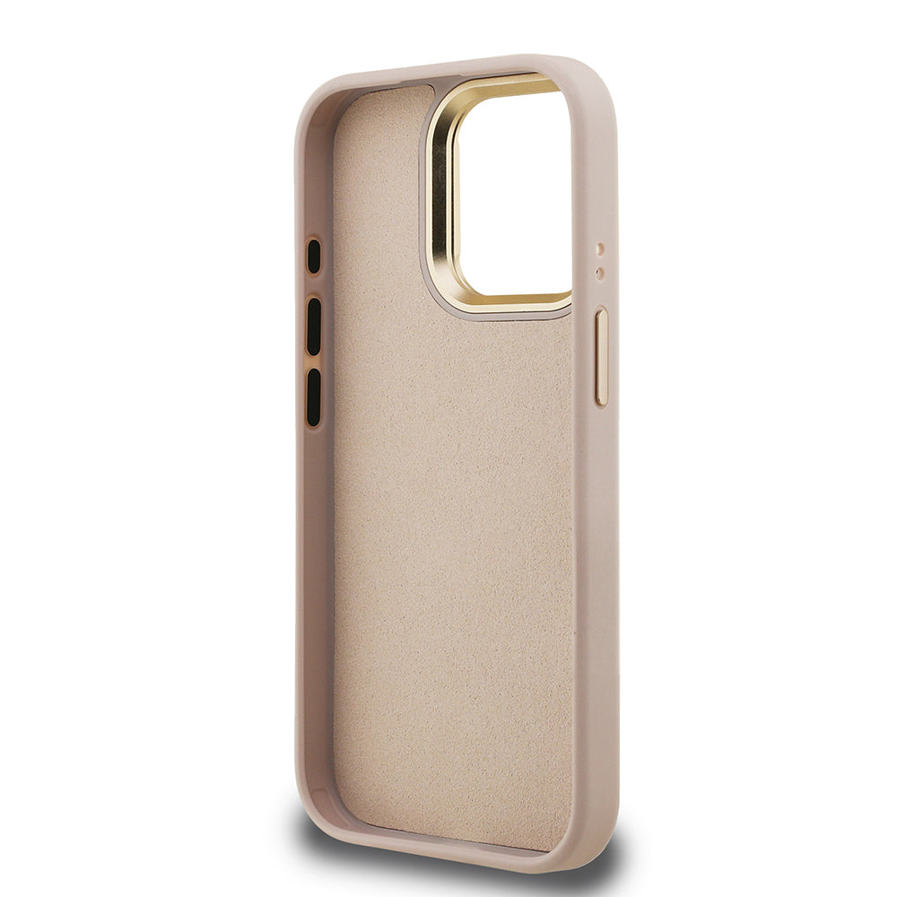 iPhone 15 Pro Kılıf Guess Orjinal Lisanslı PU Deri 4G Desenli Metal Büyük 4G ve Yazı Logolu Kamera Standlı Kapak