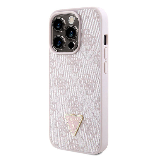 iPhone 15 Pro Kılıf Guess Orjinal Lisanslı PU Deri Askılı Taşlı Üçgen Logo 4G Desenli Strass Crossbody Kapak