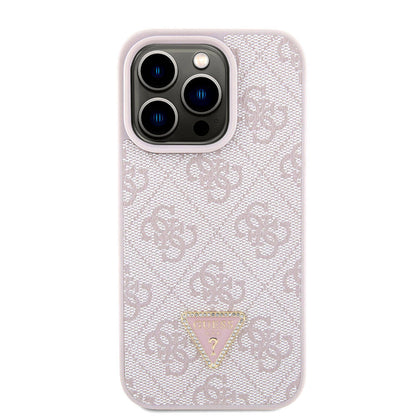 iPhone 15 Pro Kılıf Guess Orjinal Lisanslı PU Deri Askılı Taşlı Üçgen Logo 4G Desenli Strass Crossbody Kapak
