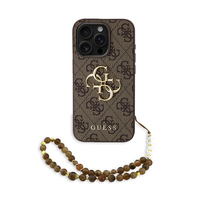 iPhone 15 Pro Kılıf Guess Orjinal Lisanslı PU Deri Bilek Askı İpli Metal Büyük 4G ve Yazı Logolu Kapak
