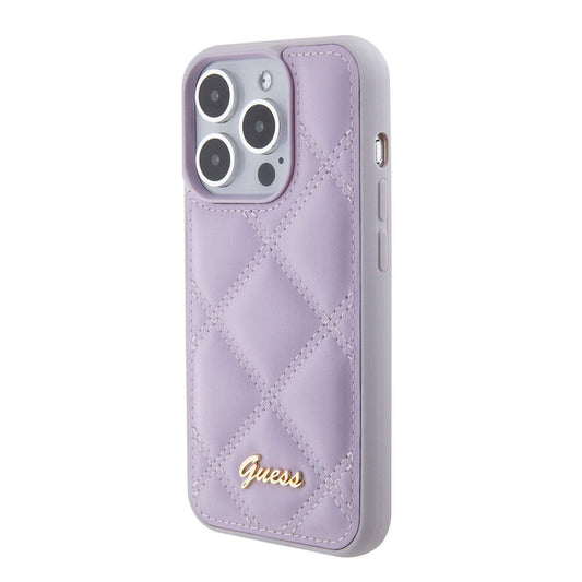 iPhone 15 Pro Kılıf Guess Orjinal Lisanslı PU Deri Metal Yazı Logolu Kapitone Kapak