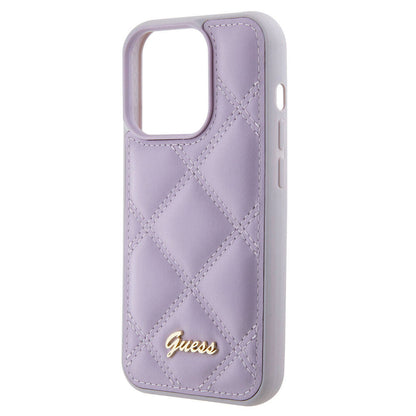 iPhone 15 Pro Kılıf Guess Orjinal Lisanslı PU Deri Metal Yazı Logolu Kapitone Kapak