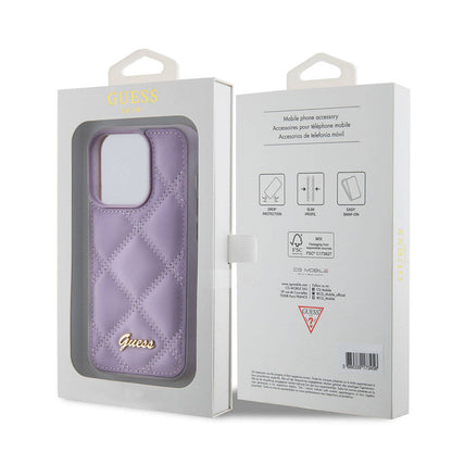 iPhone 15 Pro Kılıf Guess Orjinal Lisanslı PU Deri Metal Yazı Logolu Kapitone Kapak