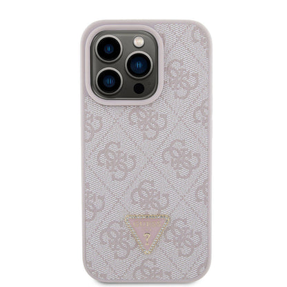 iPhone 15 Pro Kılıf Guess Orjinal Lisanslı PU Deri Taşlı Üçgen Logo 4G Desenli Strass Kapak