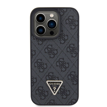 iPhone 15 Pro Kılıf Guess Orjinal Lisanslı PU Deri Taşlı Üçgen Logo 4G Desenli Strass Kapak