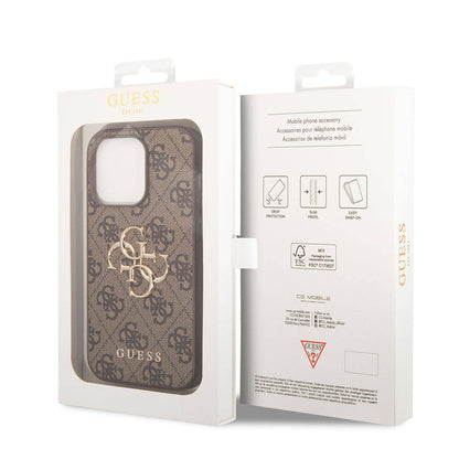 iPhone 15 Pro Kılıf Guess Orjinal Lisanslı PU Deri Yazı ve 4G Metal Logolu Desenli Kapak
