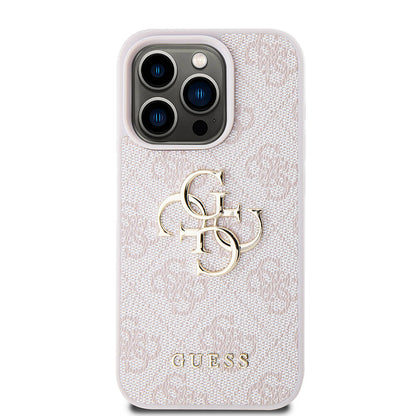 iPhone 15 Pro Kılıf Guess Orjinal Lisanslı PU Deri Yazı ve 4G Metal Logolu Desenli Kapak