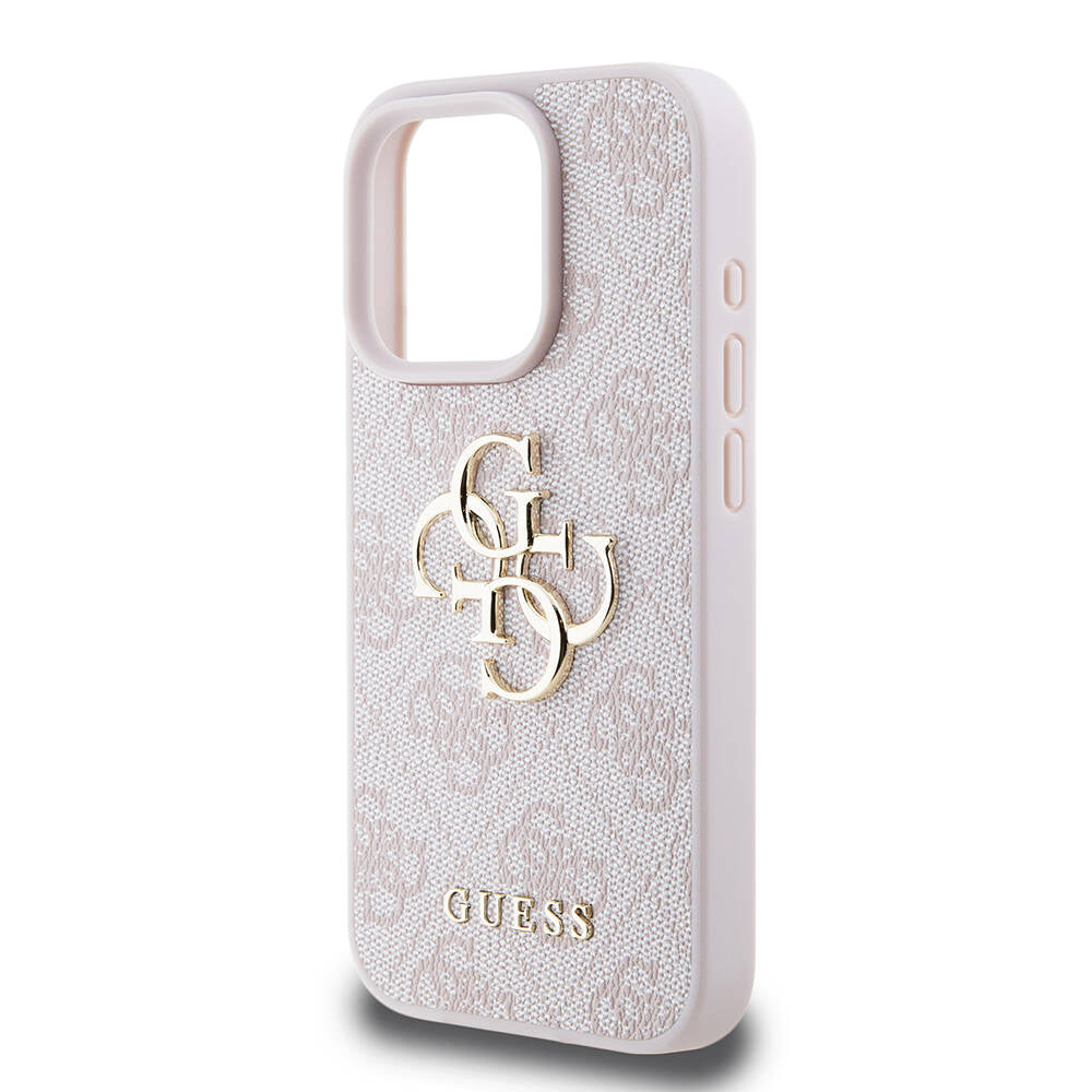 iPhone 15 Pro Kılıf Guess Orjinal Lisanslı PU Deri Yazı ve 4G Metal Logolu Desenli Kapak