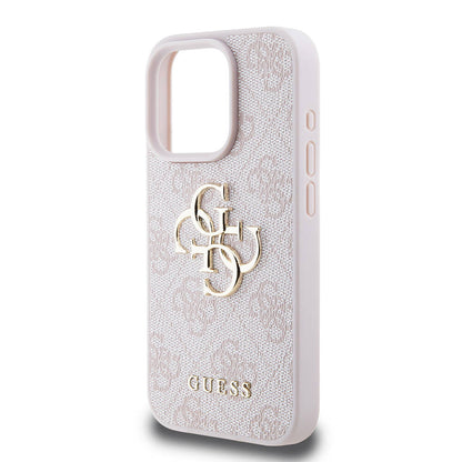 iPhone 15 Pro Kılıf Guess Orjinal Lisanslı PU Deri Yazı ve 4G Metal Logolu Desenli Kapak