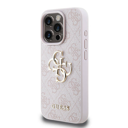 iPhone 15 Pro Kılıf Guess Orjinal Lisanslı PU Deri Yazı ve 4G Metal Logolu Desenli Kapak