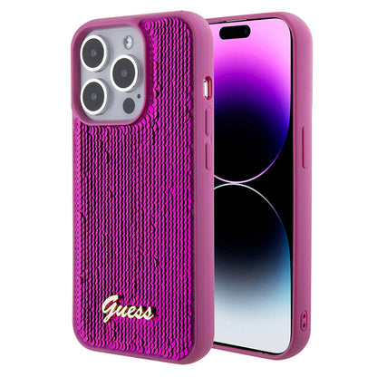 iPhone 15 Pro Kılıf Guess Orjinal Lisanslı Pullu Arka Yüzey Metal Yazı Logolu Sequin Script Kapak