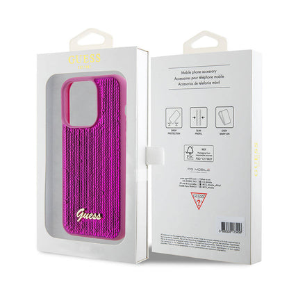iPhone 15 Pro Kılıf Guess Orjinal Lisanslı Pullu Arka Yüzey Metal Yazı Logolu Sequin Script Kapak