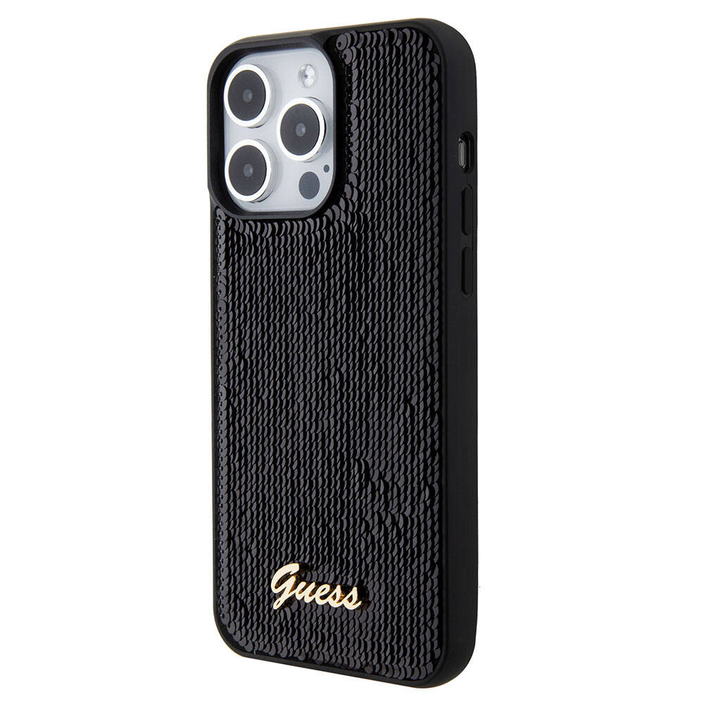 iPhone 15 Pro Kılıf Guess Orjinal Lisanslı Pullu Arka Yüzey Metal Yazı Logolu Sequin Script Kapak