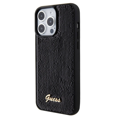 iPhone 15 Pro Kılıf Guess Orjinal Lisanslı Pullu Arka Yüzey Metal Yazı Logolu Sequin Script Kapak