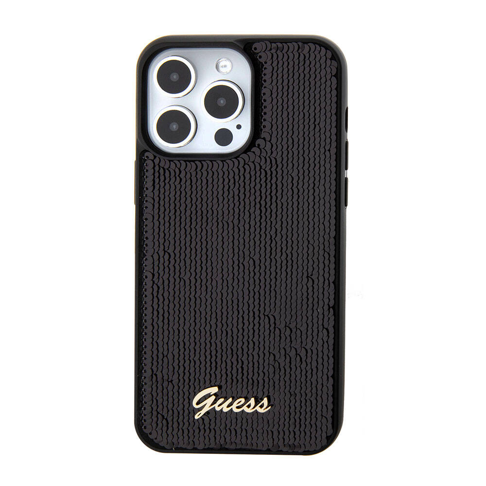 iPhone 15 Pro Kılıf Guess Orjinal Lisanslı Pullu Arka Yüzey Metal Yazı Logolu Sequin Script Kapak