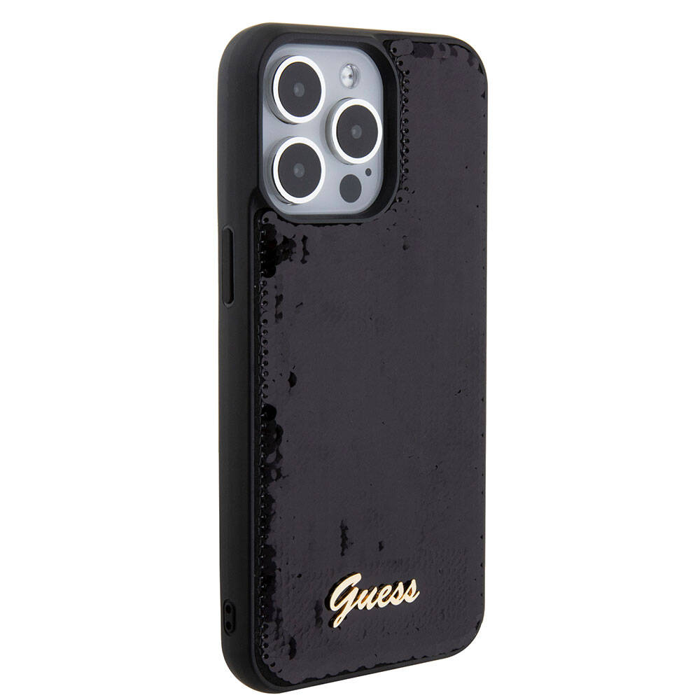 iPhone 15 Pro Kılıf Guess Orjinal Lisanslı Pullu Arka Yüzey Metal Yazı Logolu Sequin Script Kapak