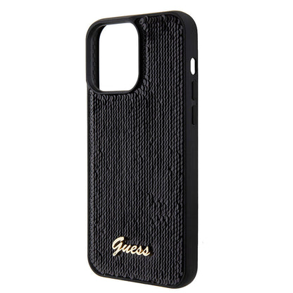 iPhone 15 Pro Kılıf Guess Orjinal Lisanslı Pullu Arka Yüzey Metal Yazı Logolu Sequin Script Kapak