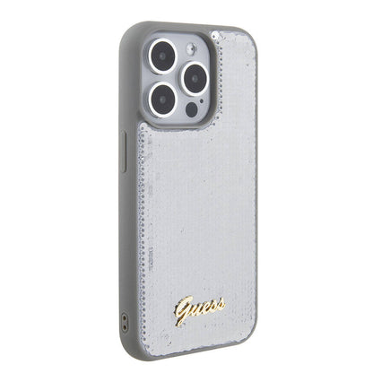 iPhone 15 Pro Kılıf Guess Orjinal Lisanslı Pullu Arka Yüzey Metal Yazı Logolu Sequin Script Kapak