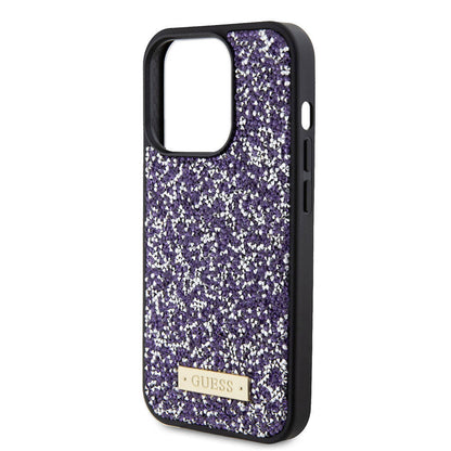 iPhone 15 Pro Kılıf Guess Orjinal Lisanslı Taşlı Arka Yüzey Metal Yazı Logolu Kapak