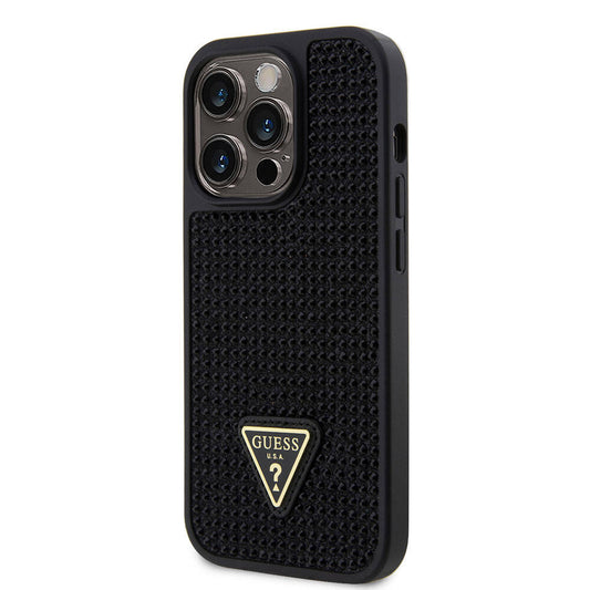 iPhone 15 Pro Kılıf Guess Orjinal Lisanslı Taşlı Arka Yüzey Üçgen Logolu Kapak