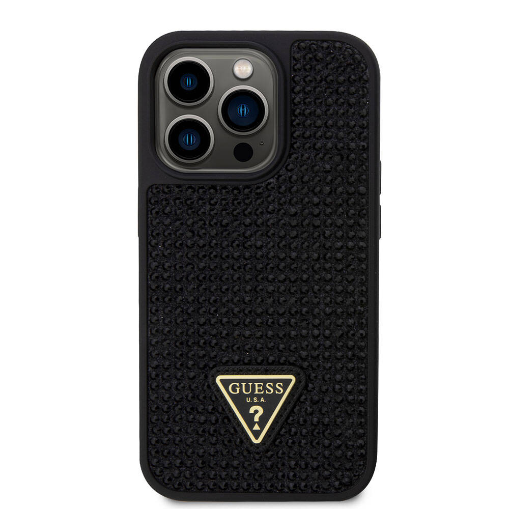 iPhone 15 Pro Kılıf Guess Orjinal Lisanslı Taşlı Arka Yüzey Üçgen Logolu Kapak
