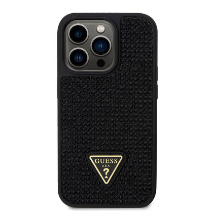 iPhone 15 Pro Kılıf Guess Orjinal Lisanslı Taşlı Arka Yüzey Üçgen Logolu Kapak
