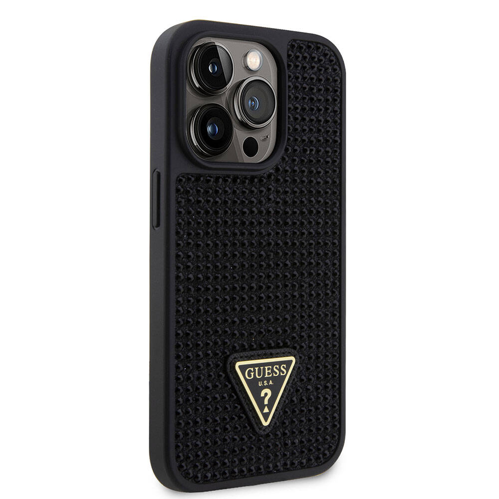 iPhone 15 Pro Kılıf Guess Orjinal Lisanslı Taşlı Arka Yüzey Üçgen Logolu Kapak