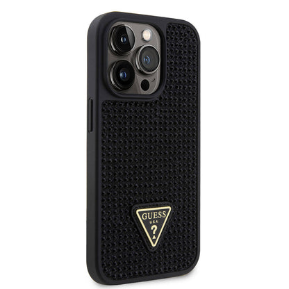 iPhone 15 Pro Kılıf Guess Orjinal Lisanslı Taşlı Arka Yüzey Üçgen Logolu Kapak
