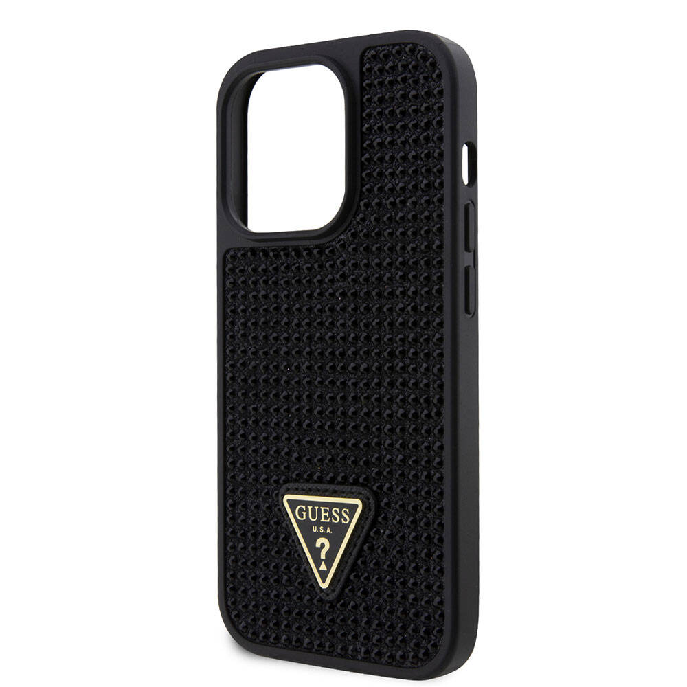 iPhone 15 Pro Kılıf Guess Orjinal Lisanslı Taşlı Arka Yüzey Üçgen Logolu Kapak