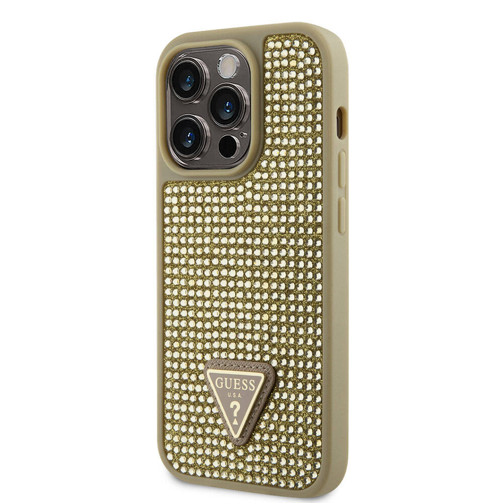 iPhone 15 Pro Kılıf Guess Orjinal Lisanslı Taşlı Arka Yüzey Üçgen Logolu Kapak