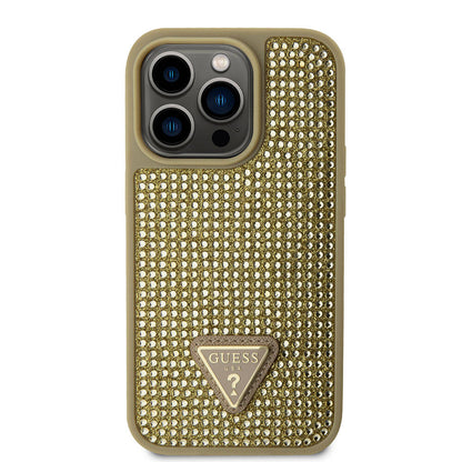 iPhone 15 Pro Kılıf Guess Orjinal Lisanslı Taşlı Arka Yüzey Üçgen Logolu Kapak