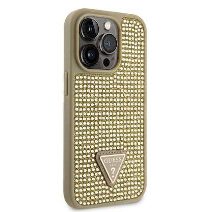 iPhone 15 Pro Kılıf Guess Orjinal Lisanslı Taşlı Arka Yüzey Üçgen Logolu Kapak