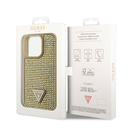 iPhone 15 Pro Kılıf Guess Orjinal Lisanslı Taşlı Arka Yüzey Üçgen Logolu Kapak