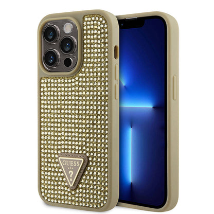 iPhone 15 Pro Kılıf Guess Orjinal Lisanslı Taşlı Arka Yüzey Üçgen Logolu Kapak