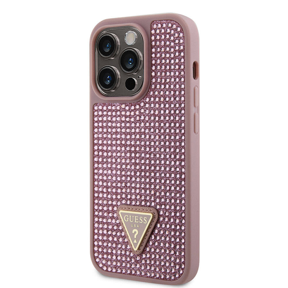iPhone 15 Pro Kılıf Guess Orjinal Lisanslı Taşlı Arka Yüzey Üçgen Logolu Kapak