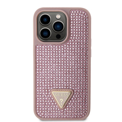 iPhone 15 Pro Kılıf Guess Orjinal Lisanslı Taşlı Arka Yüzey Üçgen Logolu Kapak