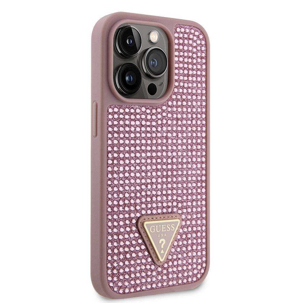 iPhone 15 Pro Kılıf Guess Orjinal Lisanslı Taşlı Arka Yüzey Üçgen Logolu Kapak