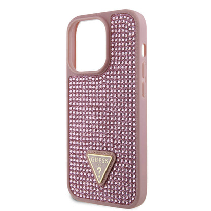 iPhone 15 Pro Kılıf Guess Orjinal Lisanslı Taşlı Arka Yüzey Üçgen Logolu Kapak