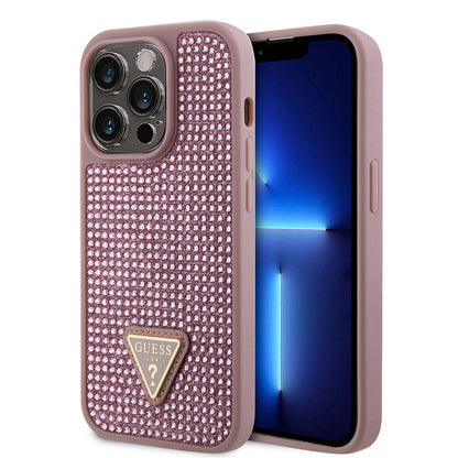 iPhone 15 Pro Kılıf Guess Orjinal Lisanslı Taşlı Arka Yüzey Üçgen Logolu Kapak