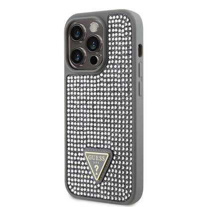 iPhone 15 Pro Kılıf Guess Orjinal Lisanslı Taşlı Arka Yüzey Üçgen Logolu Kapak