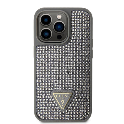 iPhone 15 Pro Kılıf Guess Orjinal Lisanslı Taşlı Arka Yüzey Üçgen Logolu Kapak