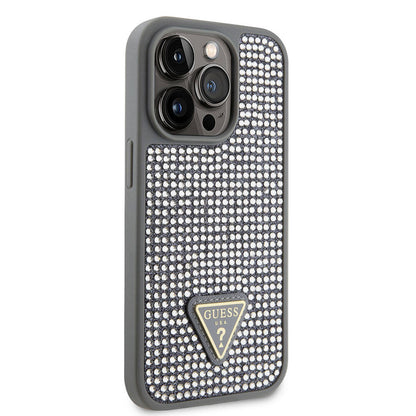 iPhone 15 Pro Kılıf Guess Orjinal Lisanslı Taşlı Arka Yüzey Üçgen Logolu Kapak