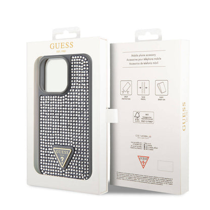 iPhone 15 Pro Kılıf Guess Orjinal Lisanslı Taşlı Arka Yüzey Üçgen Logolu Kapak