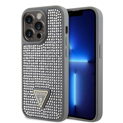 iPhone 15 Pro Kılıf Guess Orjinal Lisanslı Taşlı Arka Yüzey Üçgen Logolu Kapak