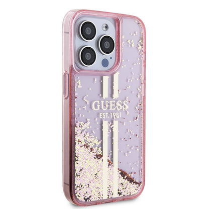 iPhone 15 Pro Kılıf Guess Orjinal Lisanslı Transparan Sıvılı Simli Altın Çizgili Kapak