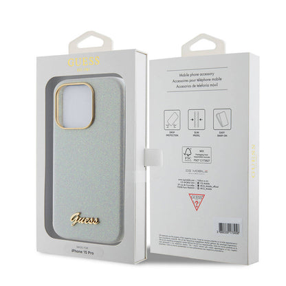 iPhone 15 Pro Kılıf Guess Orjinal Lisanslı Yazı Logolu Glitter Glossy Script Kapak
