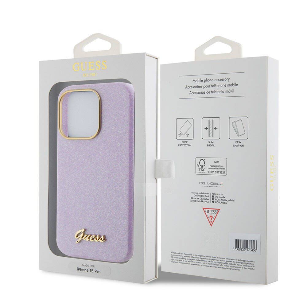 iPhone 15 Pro Kılıf Guess Orjinal Lisanslı Yazı Logolu Glitter Glossy Script Kapak